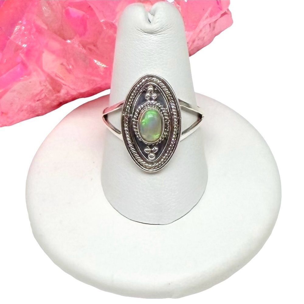 Ethiopian Fire Opal Ring Size 7 Solid 925 Sterling Silver